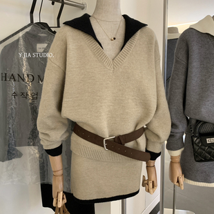 1287 Cecil冬季 短裙套装 V领毛衣 百搭休闲针织套装