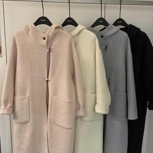 Cecil质大衣韩系温柔系连帽长款 小牛角扣羊毛外套N81069