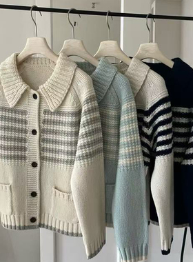 可可冬上新条纹口袋开衫休闲保暖毛衣（含100）26652