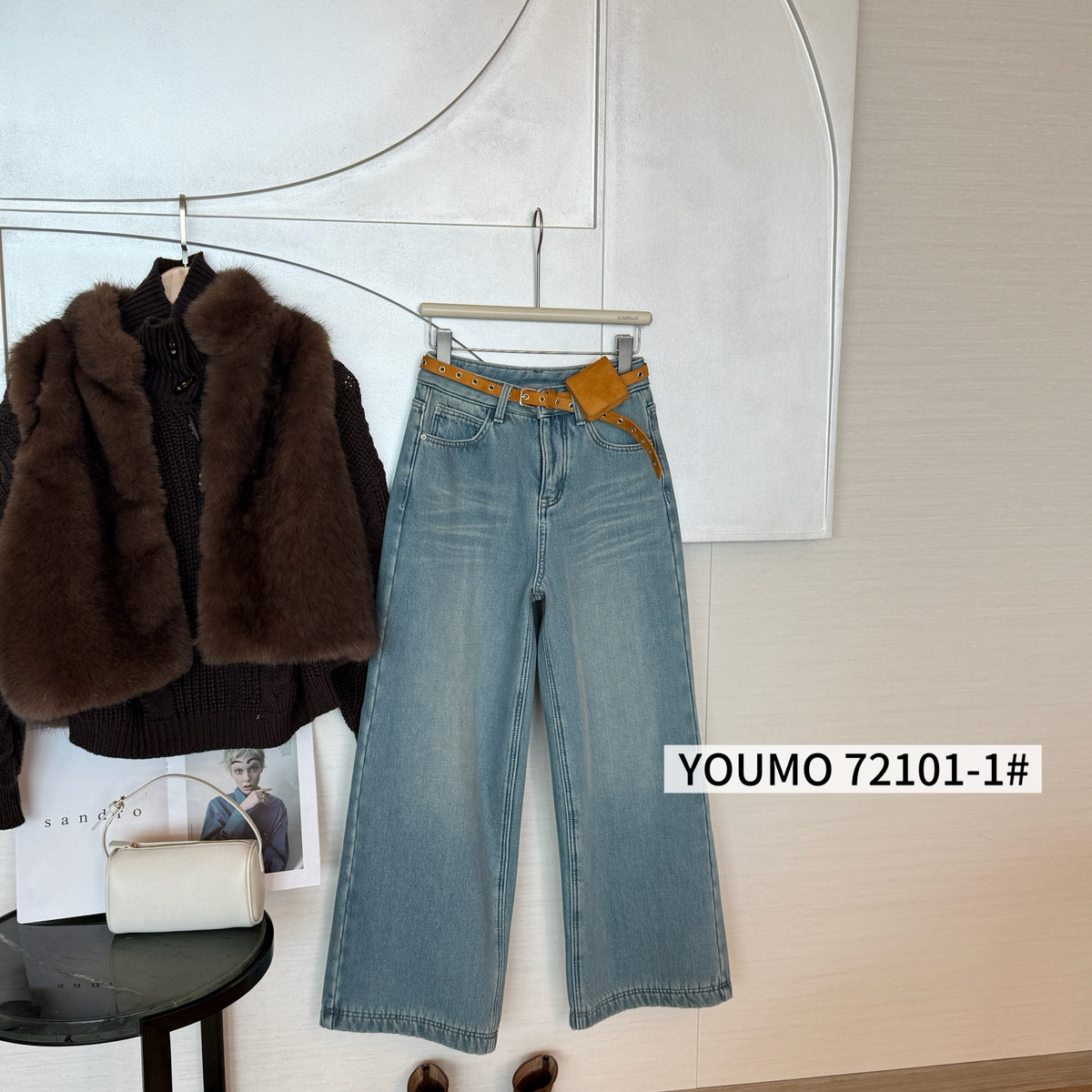 Cecil洗工艺配腰带实用穿搭牛仔裤(配腰带,腰包)72101-1