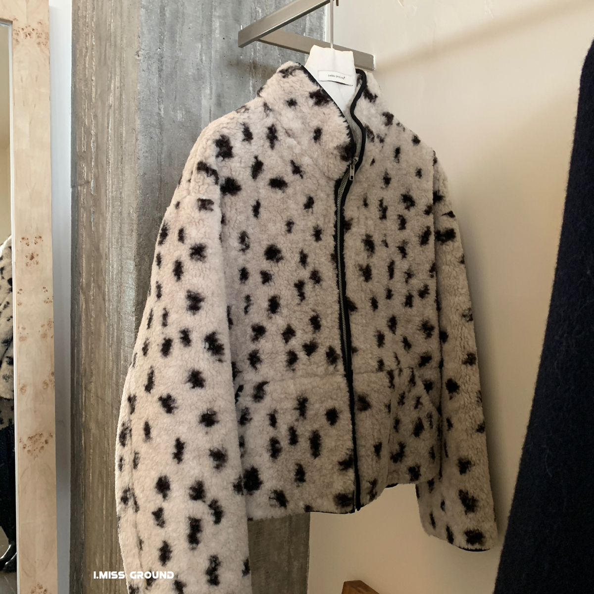 Cecil冬上新韩标复古豹纹立领拉链羊毛外套（含50羊毛）H70879