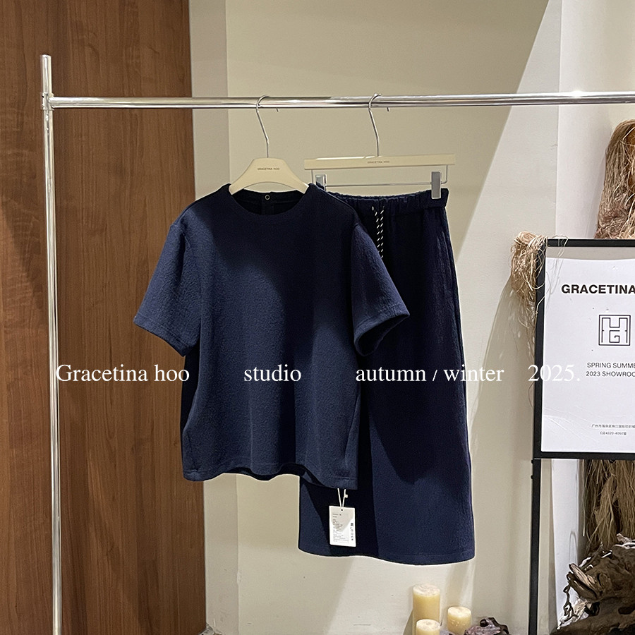 Cecil感圆领半袖短袖T恤+松紧腰直筒裙半身裙套装TZA774