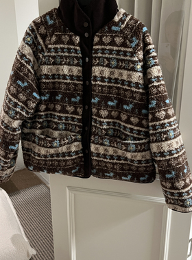 可可韩国chic麋鹿费尔岛复古爱心提花外套羽绒服S8061