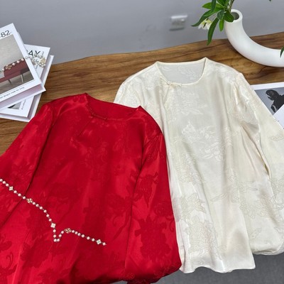 可可-26年早春重磅人丝国风斜襟盘扣提花小衫YS83-G357