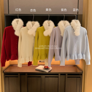 1351 Cecil下摆设计感保暖毛衣 配毛领狐狸毛仿毛可拆卸