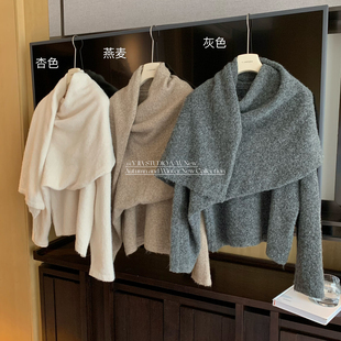 Cecil大用量设计感披肩假两件小众圆领宽松保暖毛衣1326