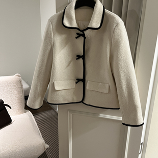 可可边蝴蝶结翻领呢加厚羽绒外套保暖羽绒服外套S8167