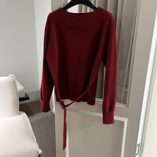 Cecil诞红毛衣设计感斜肩落肩袖 气质宽松显瘦保暖毛衣S05281