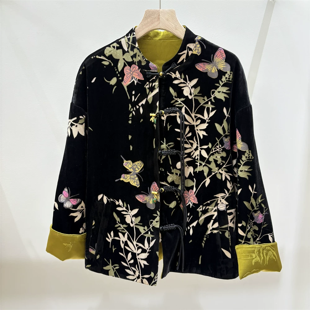 Cecil丝绒外套女2025秋季新款老钱风小众盘扣立领短外套TD一12350