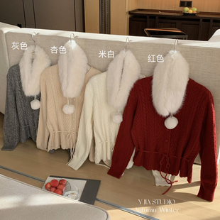 1288 Cecil头圆领设计保暖毛衣 配毛领狐狸毛仿毛可拆卸
