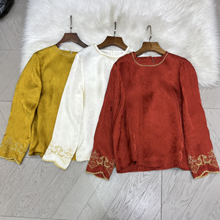 可可-设计提花上衣领子袖口刺绣钉珠百搭不挑人穿小衫A9714