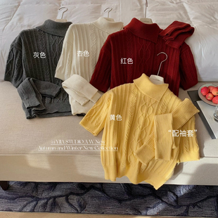 Cecil设计感高级别致高领麻花半袖 针织保暖毛衣1297