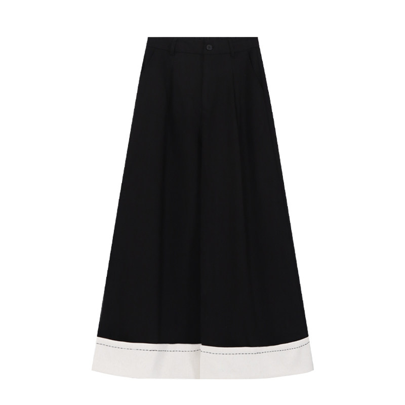 Cecil感翻边撞色设计加绒内里阔腿裤显瘦百搭休闲裤A1695