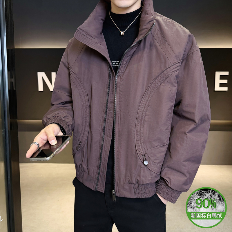 冬季羽绒服男潮牌立领2025年新款修身纯色帅气百搭鸭绒外套男冬装