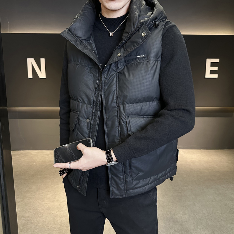 高端羽绒马甲男士冬季2025新款保暖加厚背心连帽外穿冬装外套男款
