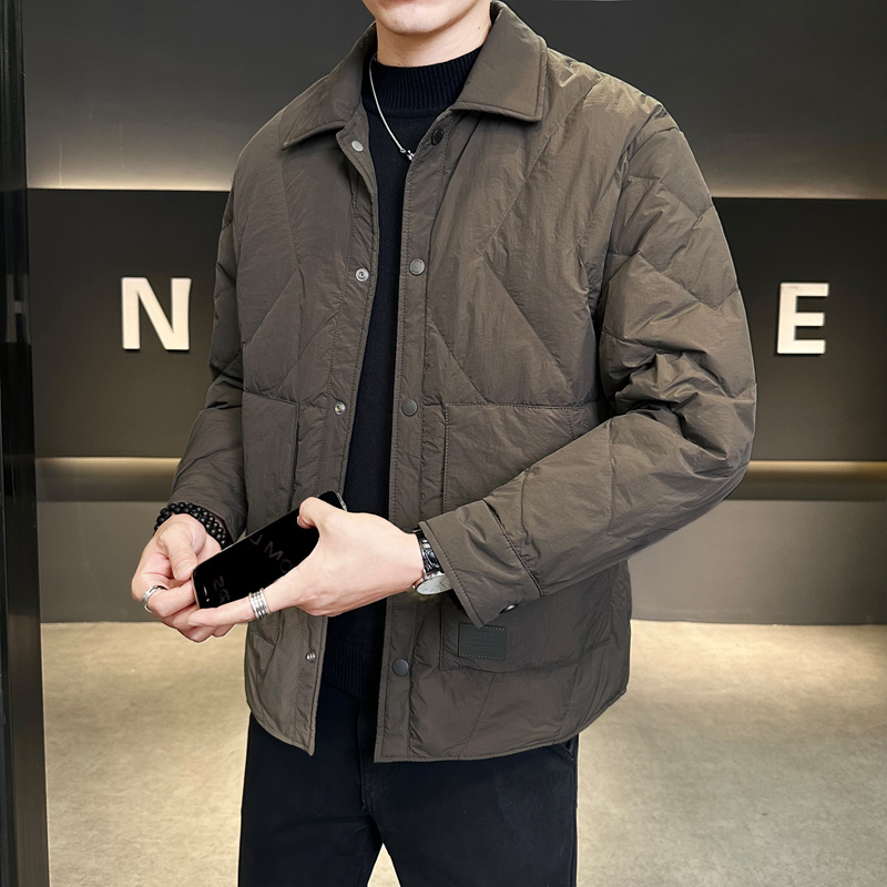 夹克式衬衫男款羽绒服2025秋冬季轻薄白鸭绒宽松男士冬装外套潮牌