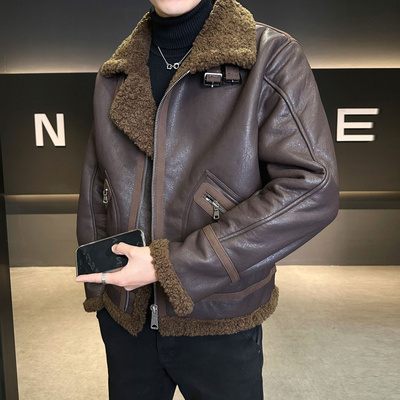 皮毛一体男士皮衣外套冬季2025新款加绒加厚高级感潮牌派克服男款