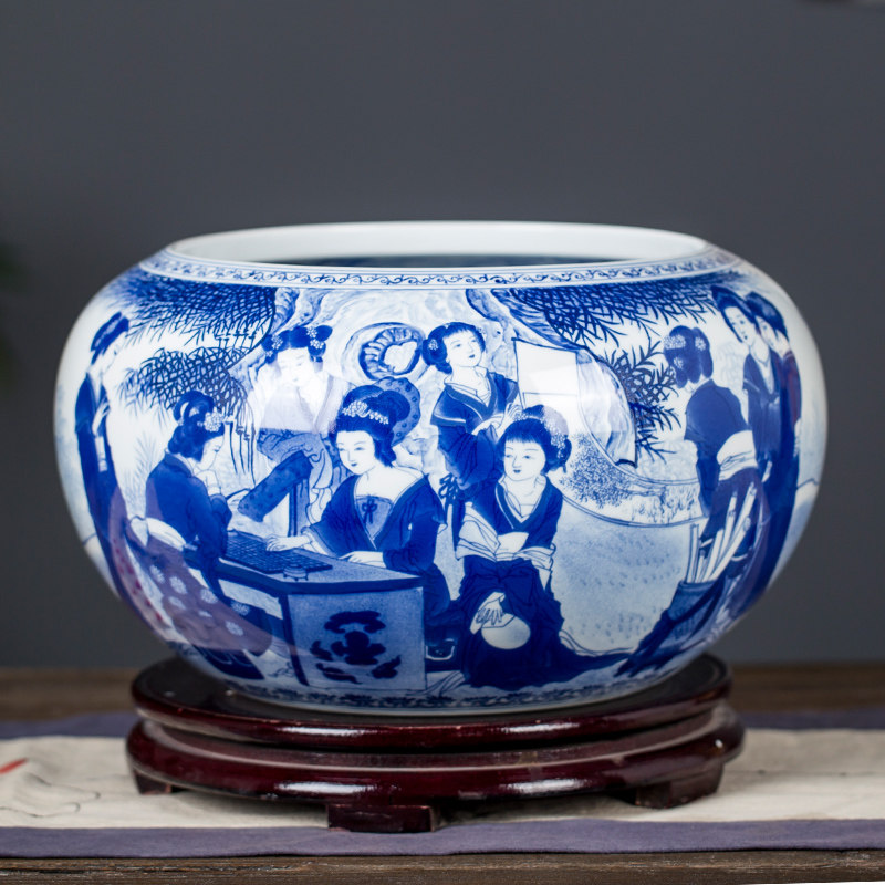 景德镇陶瓷器青花瓷十二金钗聚宝盆开业装饰摆件家居客厅乔迁礼品,家居饰品,桌面摆件,淘宝优惠券,粉丝福利购,淘宝优惠卷