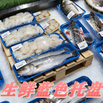 pp生鲜蓝色海鲜水产塑料托盘水产塑料托盘高端打包托盘1912