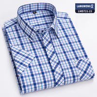 Langmeng summer pure cotton checkered shirt for men, short-sleeved, casual and stylish, Korean-style slimming men's half-sleeved shirt thumbnail 2