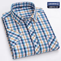Langmeng summer pure cotton checkered shirt for men, short-sleeved, casual and stylish, Korean-style slimming men's half-sleeved shirt thumbnail 3
