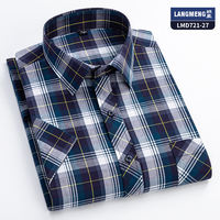 Langmeng summer pure cotton checkered shirt for men, short-sleeved, casual and stylish, Korean-style slimming men's half-sleeved shirt thumbnail 5