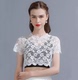 吊带裙内搭女短袖 半截网纱t恤假领子立领镂空纱衣上衣 蕾丝打底衫