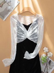 防晒网纱蕾丝上衣 短款 小披肩白色吊带连衣裙外搭罩衫 女小坎肩夏季