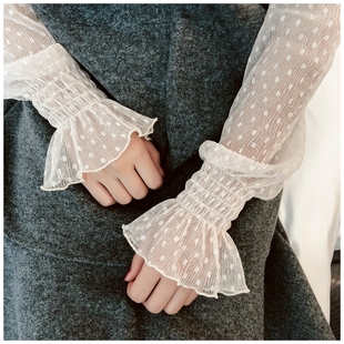 内搭洋气纱衣 薄款 网纱上衣女春秋白色高领雪纺蕾丝打底衫 喇叭长袖