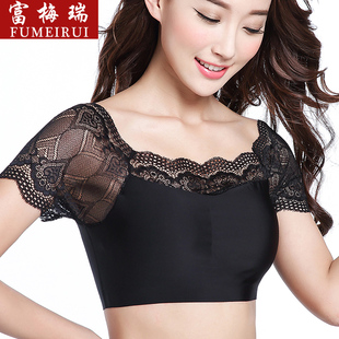 内衣女 短款 蕾丝半袖 文胸背心抹胸防走光打底薄款 带胸垫裹胸一体式