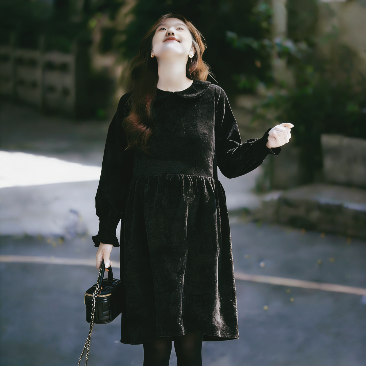 孕妇冬装连衣裙内搭小个子娃娃款孕妇装加厚打底丝绒连衣裙中长款