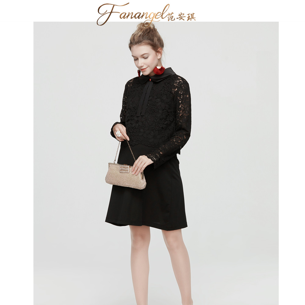 孕妇秋装法式蕾丝连衣裙可哺乳潮妈孕妇装秋季2023新款连衣裙两件