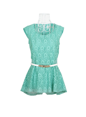 朵系列夏装新款蕾丝荷叶边清爽无袖套头打底衫29DX11702-无腰带