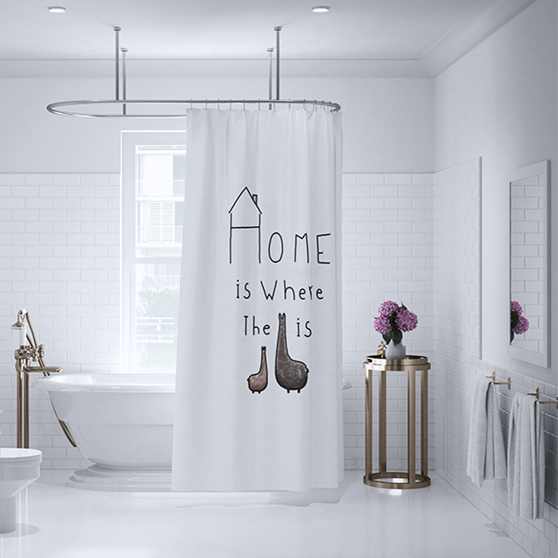 卡通加厚浴室帘子窗帘防水防霉卫生间隔断拉帘布厕所挡水帘免打孔