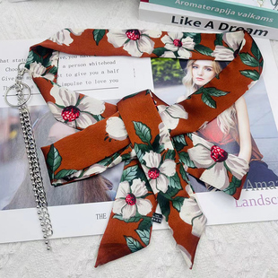 复古国风山楂花细窄长条丝巾腰带女士配饰裤子百搭民族风腰绳绑带