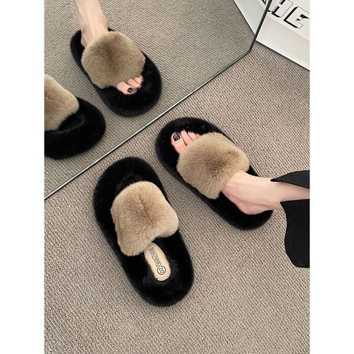 日本代购GP毛毛拖鞋女冬季外穿高级感网红厚底毛绒一字棉拖春秋