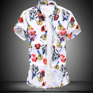 男装短袖数码印花衬衫大码男韩版花色衬衫短袖上衣半袖C231p45,男装衬衫,星座1203