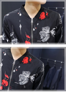 新款夹克春装潮男花色大码夹克休闲男青年修身外套JK821p65模特图片