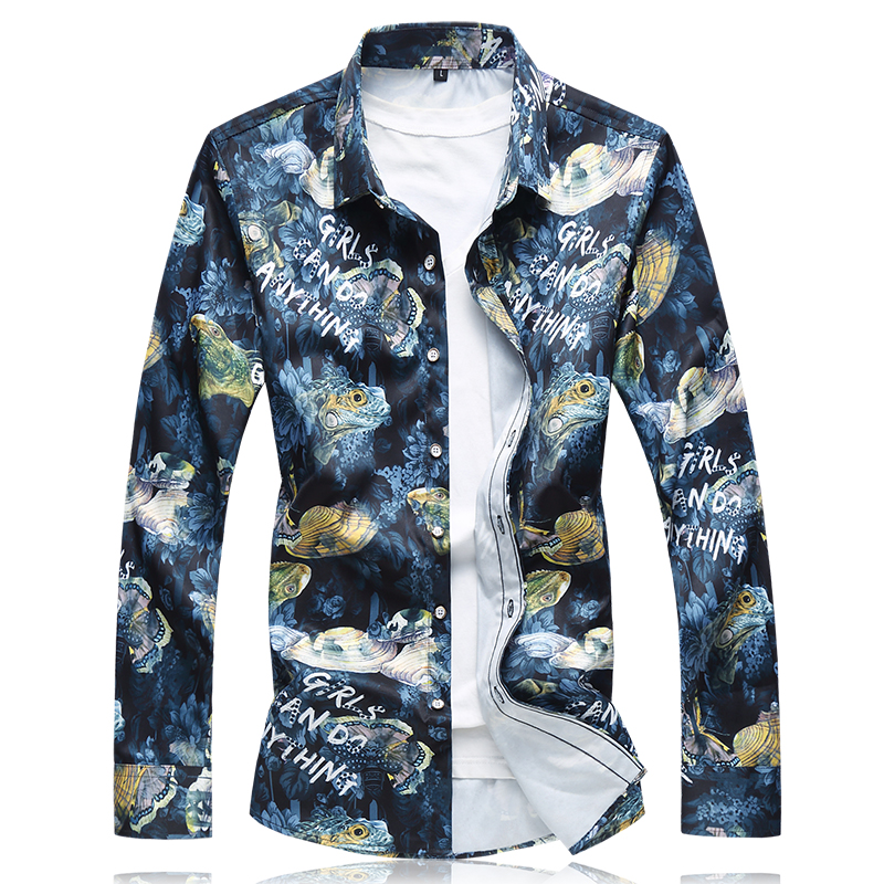 春款男式花衬衫长袖数码印花加肥加大花长袖上衣C621p50，男装衬衫，星座1203