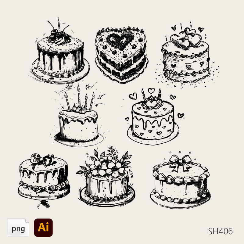 手绘生日蛋糕插图 png手绘派对图标涂鸦邀请函手绘蛋糕素材图设计
