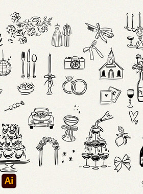 手绘婚礼插图框架涂鸦图标邀请时间线菜单icon素材图手绘素材设计