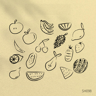 手绘水果插图绘制柠檬图标草莓素描樱桃香蕉水果素材图邀请函素材