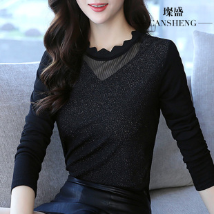 百搭木耳边2024秋衣网纱性感上衣 蕾丝衫 雷打底衫 女毛衣内搭冬长袖