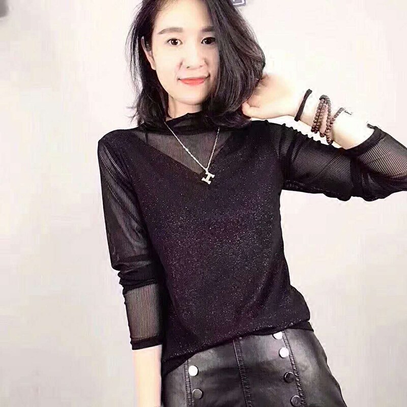 半高领修身百搭女装长袖打底蕾丝