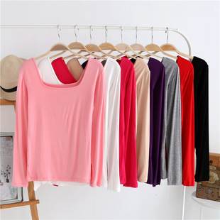 天天特价新秋衣女莫代尔紧身打底衫长袖低领 内衣薄大U领圆领T恤