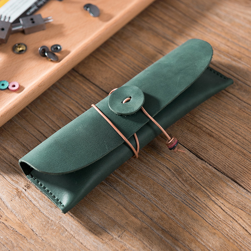 兰泽diy材料包 复古疯马皮真皮笔袋 文艺范绑带笔套 自己手工缝线