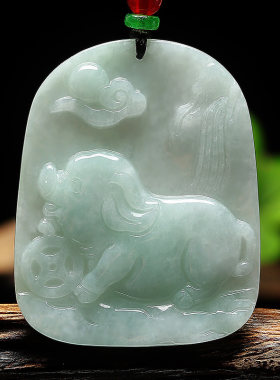 山水生肖翡翠猪牌吊坠大款