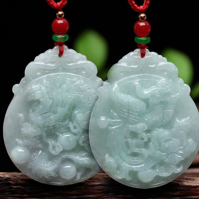 复古仿古翡翠玉龙牌吊坠结婚龙凤配挂件玉石玉龙凤牌玉坠情侣玉佩