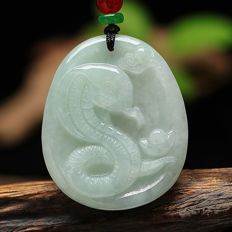 翡翠十二生肖玉佩蛇属相项链蛇牌玉佩玉牌男女蛇吊坠玉蛇 水滴款