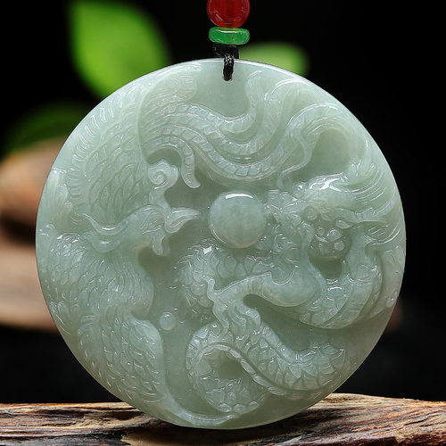 翠天玉器A货翡翠龙凤牌吊坠